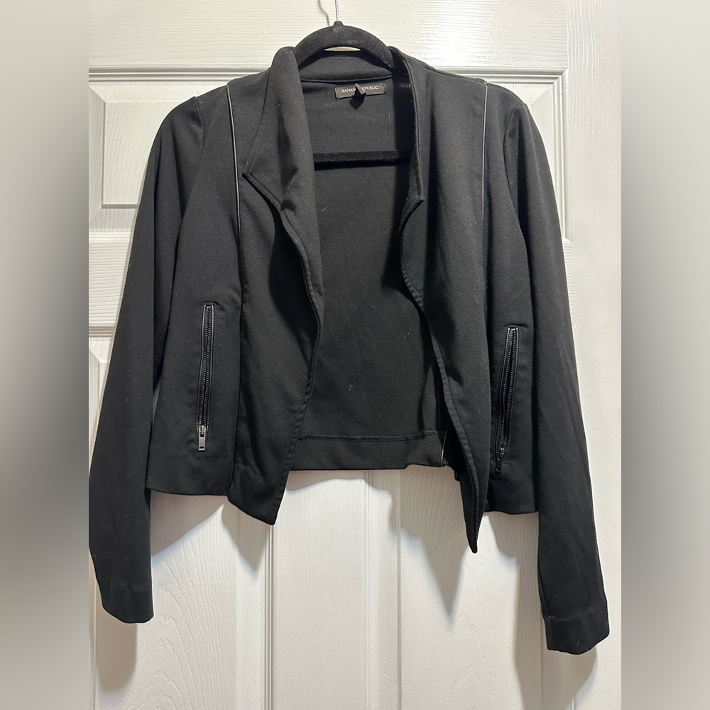 Banana Republic Women's Jacket Black Open Front With Zipper Pockets